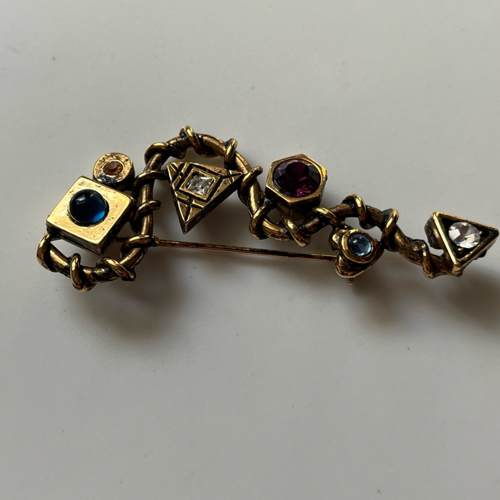 Patricia Locke gold tone pin with beautiful color stones. 925 stamped.